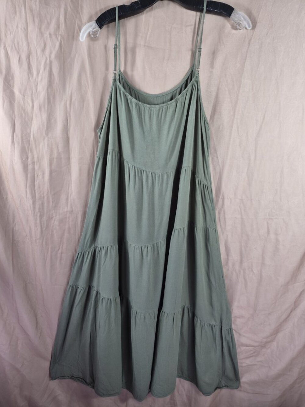 Honeeladyy Women's Green Strappy Tiered Flared Summer Maxi Dress Size M/L